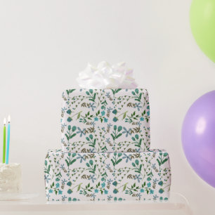 Papier Cadeau Fleurs Florales Bleu Vert Cadeau pour Elle Aquarel