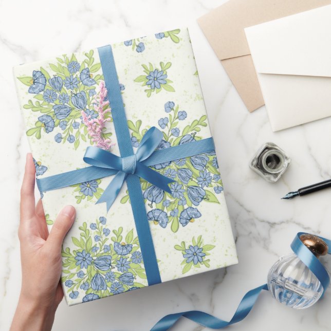 Papier Cadeau Fleurs Florales Bleues de Printemps (Cadeaux)