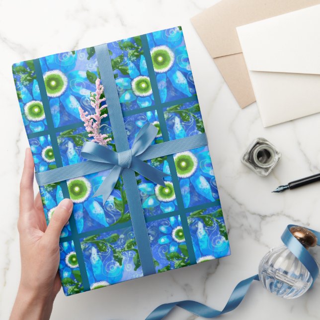 Papier Cadeau Fleurs florales Turquoises blanches (Cadeaux)