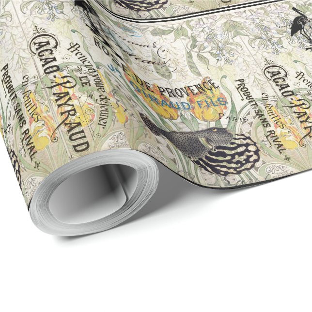 Papier Cadeau Fleurs françaises de tulipe de Nouveau d'art (Coin rond)