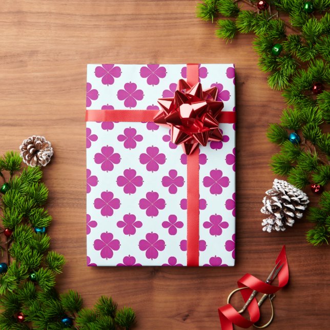 Papier Cadeau Fleurs géométriques roses sur un fond clair (Cadeau de vacances)