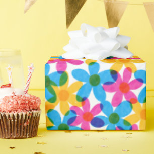 Papier Cadeau Fleurs hippies brillantes et audacieuses Retro Flo