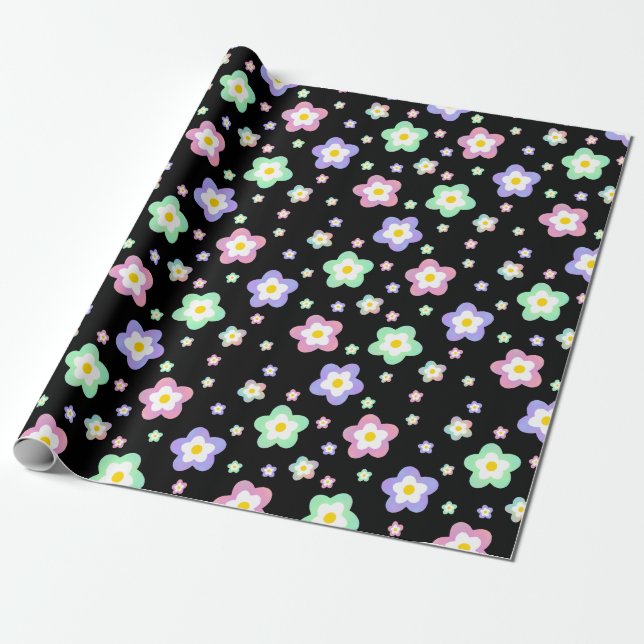 Papier Cadeau Fleurs hippies rétro (Déroulé)