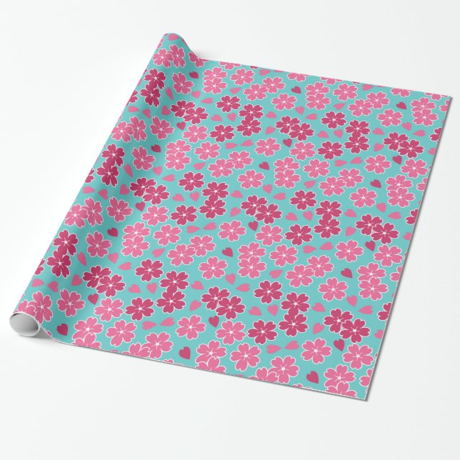Papier Cadeau Fleurs japonaises de cerises (Déroulé)