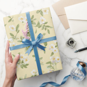 Papier Cadeau Fleurs Jaunes Blanches Anniversaire