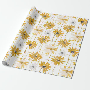Papier Cadeau Fleurs jaunes et blanches - Plaid doré déprimé
