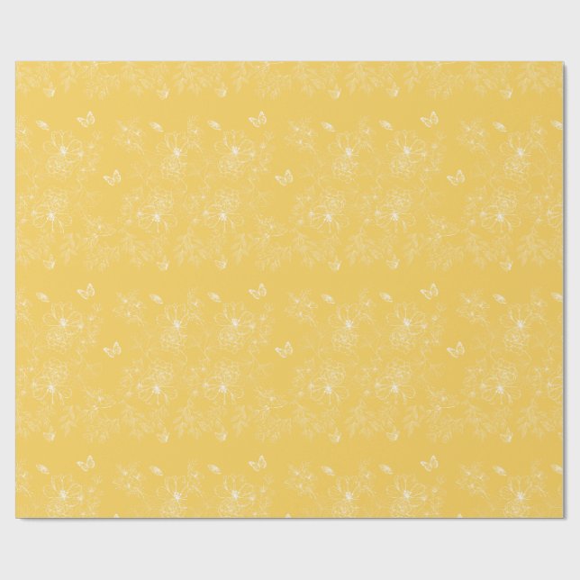 Papier Cadeau Fleurs Jaunes Motif, Floral, Minimaliste (Plat)