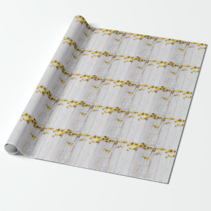 Papier Cadeau Fleurs jaunes printanières, décoration en planche