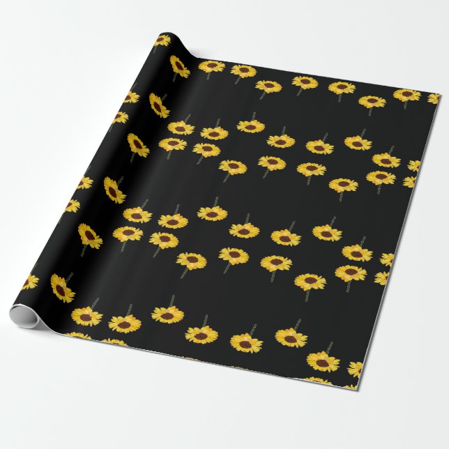Papier Cadeau Fleurs jaunes sur le noir (Déroulé)