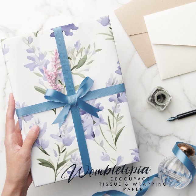 Papier Cadeau Fleurs Lilac élégantes Bleu & Blanc Floral (Créateur téléchargé)