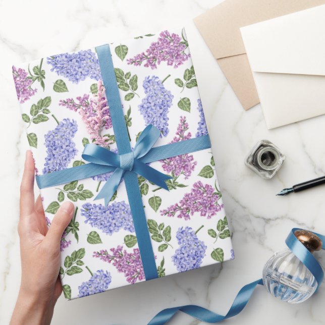 Papier Cadeau Fleurs Lilac et motif feuille (Cadeaux)