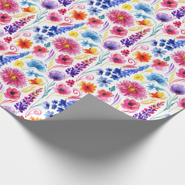 Papier Cadeau Fleurs lumineuses de style aquarelle abstrait (Coin)