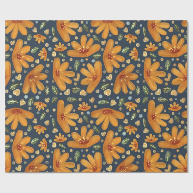 Papier Cadeau Fleurs Luxe Jaunes (Plat)