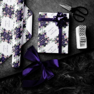 Papier Cadeau Fleurs luxuriantes   Monogramme de roses violettes