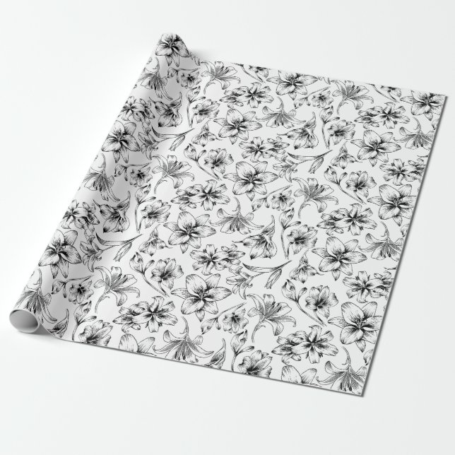 Papier Cadeau Fleurs Lys Noires (Déroulé)