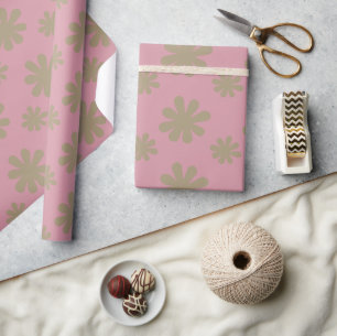 Papier Cadeau Fleurs marguerites Abstraites rétro chic sur rose