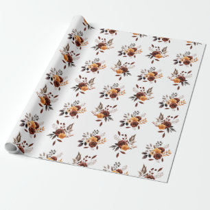 Papier Cadeau Fleurs Marron et Beige