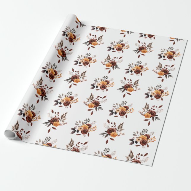 Papier Cadeau Fleurs Marron et Beige (Déroulé)