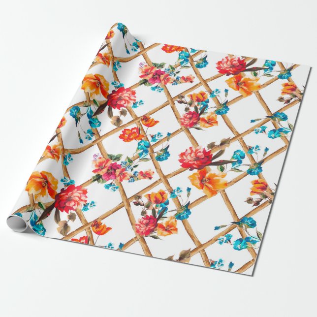 Papier Cadeau fleurs mode tissu design fleur, huile, peinture, (Déroulé)