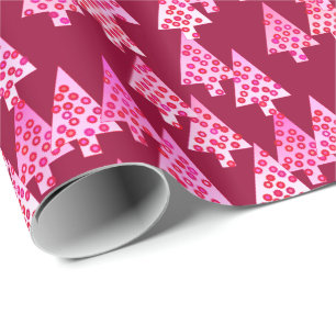 Papier Cadeau Fleurs modernes arbres de Noël - vin & rose