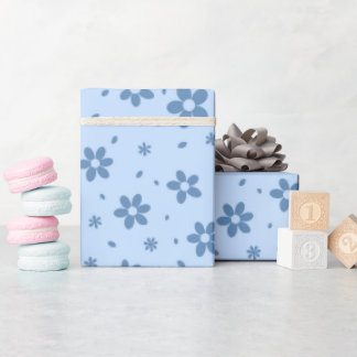 Papier Cadeau Fleurs motif bleu clair