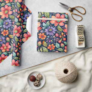 Papier Cadeau Fleurs multicolores modernes
