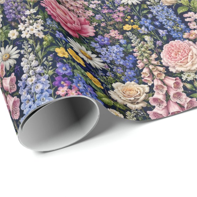 Papier Cadeau Fleurs Naturelles de Jardin de Campagne (Coin rond)