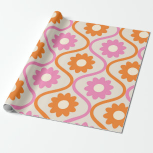 Papier Cadeau Fleurs orange et rose sur Motif d'oignon rétro