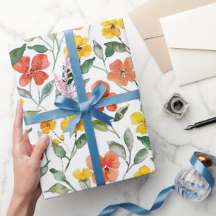Papier Cadeau Fleurs orange jaune Anniversaire