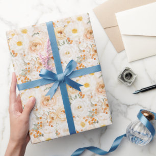Papier Cadeau Fleurs Orange Pêche Anniversaire