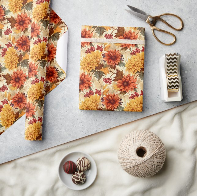 Papier Cadeau Fleurs oranges d'automne (Artisanat)