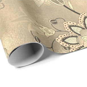 Papier Cadeau Fleurs orientales en verre d'or floral de sépia