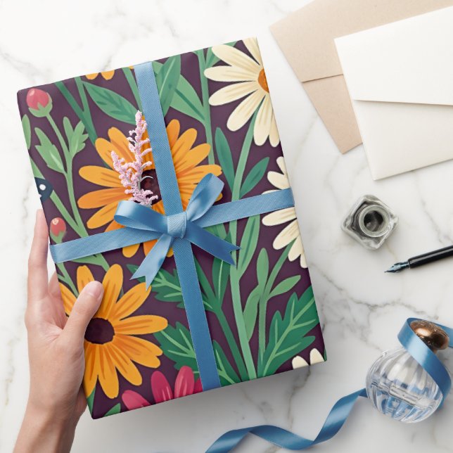 Papier cadeau Fleurs papillons abstrait (Cadeaux)