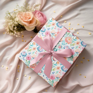 Papier Cadeau Fleurs pastel à l'aquarelle Botanique féminine
