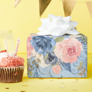 Papier Cadeau Fleurs pastel légères Rose tendre et lavande douc