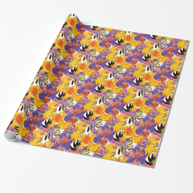 Papier Cadeau Fleurs peintes. (Déroulé)