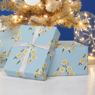 Papier Cadeau Fleurs Plantes de marguerites avec la nature bleue