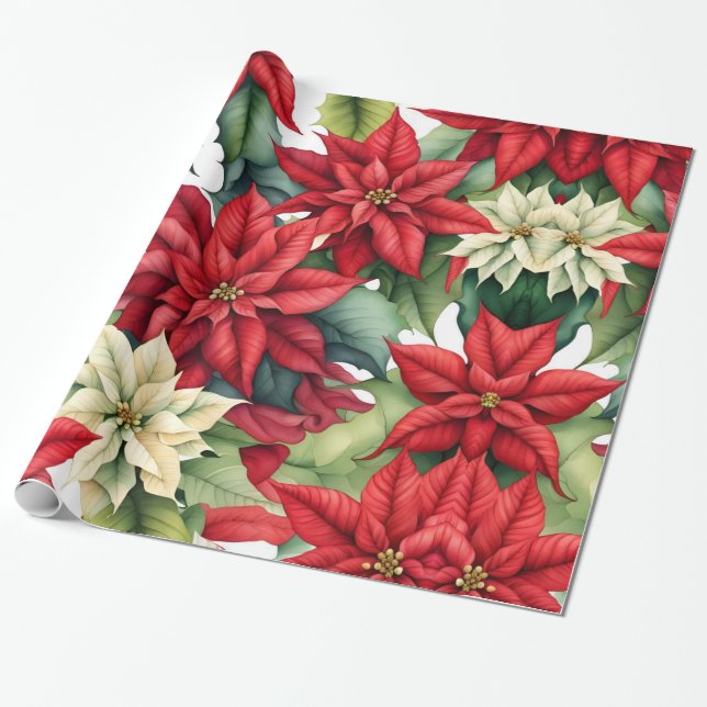 Papier Cadeau Fleurs Poinsettia (Déroulé)