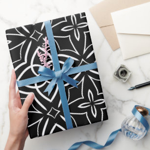 Papier Cadeau Fleurs pointes, noir et blanc