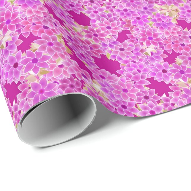 Papier Cadeau Fleurs pourpres, lavande et prune, arrière - plan  (Coin rond)