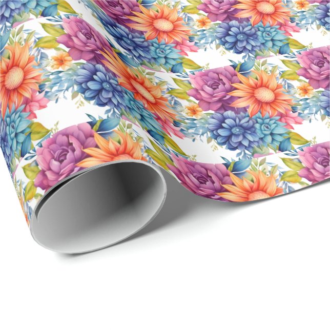 Papier Cadeau Fleurs printanières colorées (Coin rond)