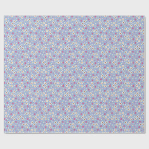 Papier Cadeau fleurs printanières sur fond bleu