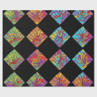Papier Cadeau Fleurs Psychedéliques Diamants Abstrait Coloré
