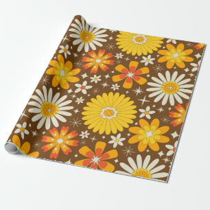 Papier Cadeau Fleurs rétro des années 70 avec explosions stellai