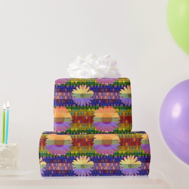 Papier Cadeau Fleurs Rétro sur les Étagères d'Anniversaire (Cadeaux de fête)