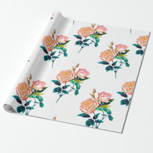 Papier Cadeau Fleurs rose avec feuille aquarelle transparente pa