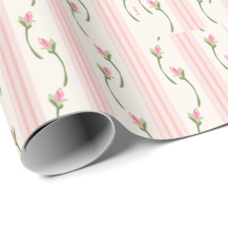 Papier Cadeau Fleurs rose blanc et crème Shabby Chic