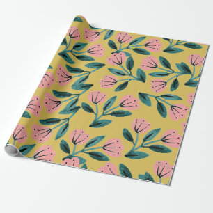 Papier Cadeau Fleurs rose et or