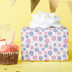 Papier Cadeau Fleurs rose lavande myosotis