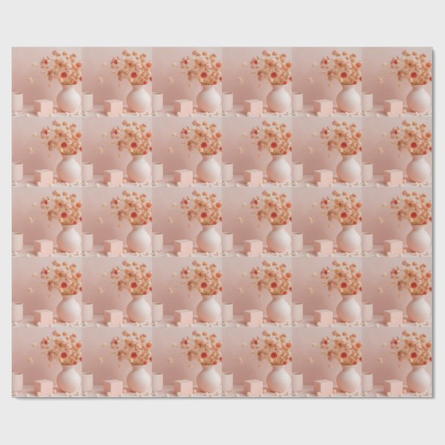 Papier cadeau Fleurs Rose Pâle (Plat)